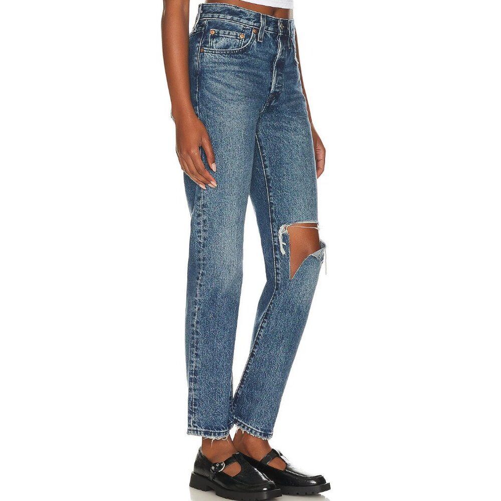 Levi's Premium 501 Original Dark Wash Blue Ripped Distressed Size 27x30 Revolve